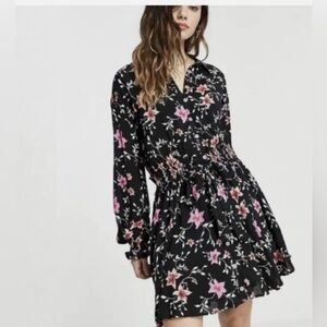 Free People Black Dress with Pink Floral Design XS
